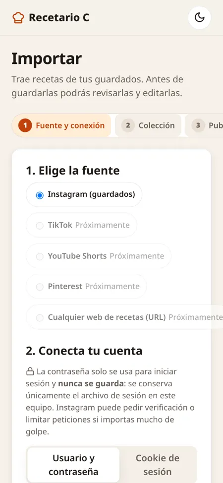 Importar recetas guardadas de Instagram, paso a paso